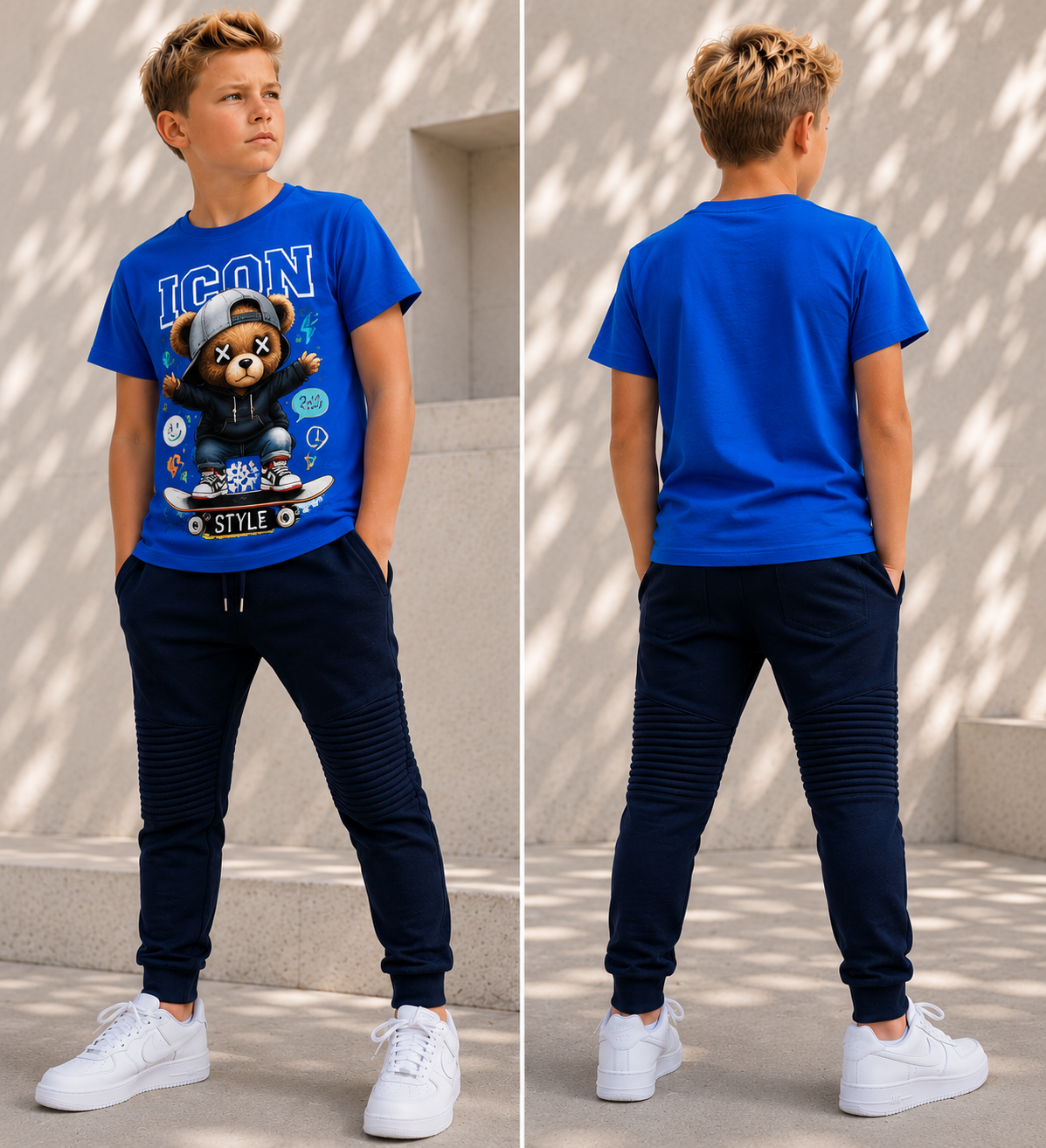 Icon Style shirt koningsblauw voor jongens met berenprint